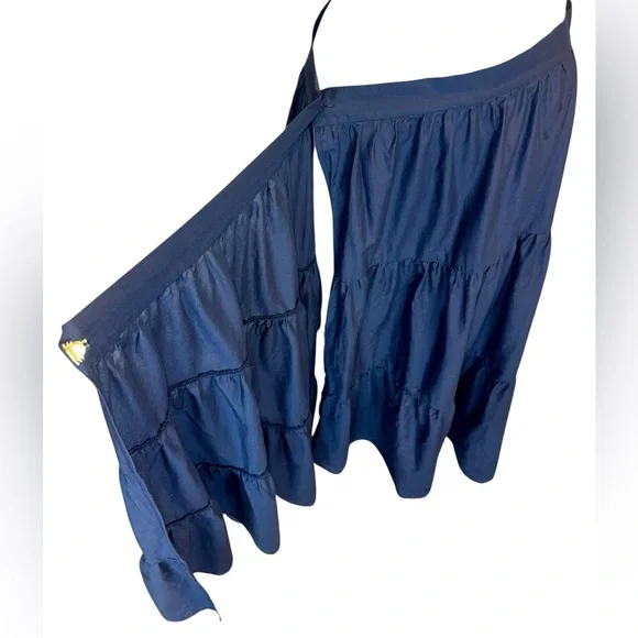 Merlette Tiered Wrap Skirt Size 6 Navy Cotton Poplin Midi Boho - Picture 4 of 11
